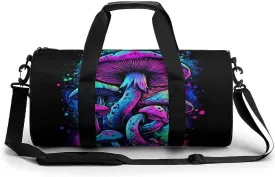 Womens Sports Gym Bag Trippy Mushroom Magical World Glowing Art Overnight Duffel Bag with Pocket Portable Waterproof Travel Fitness Handbag