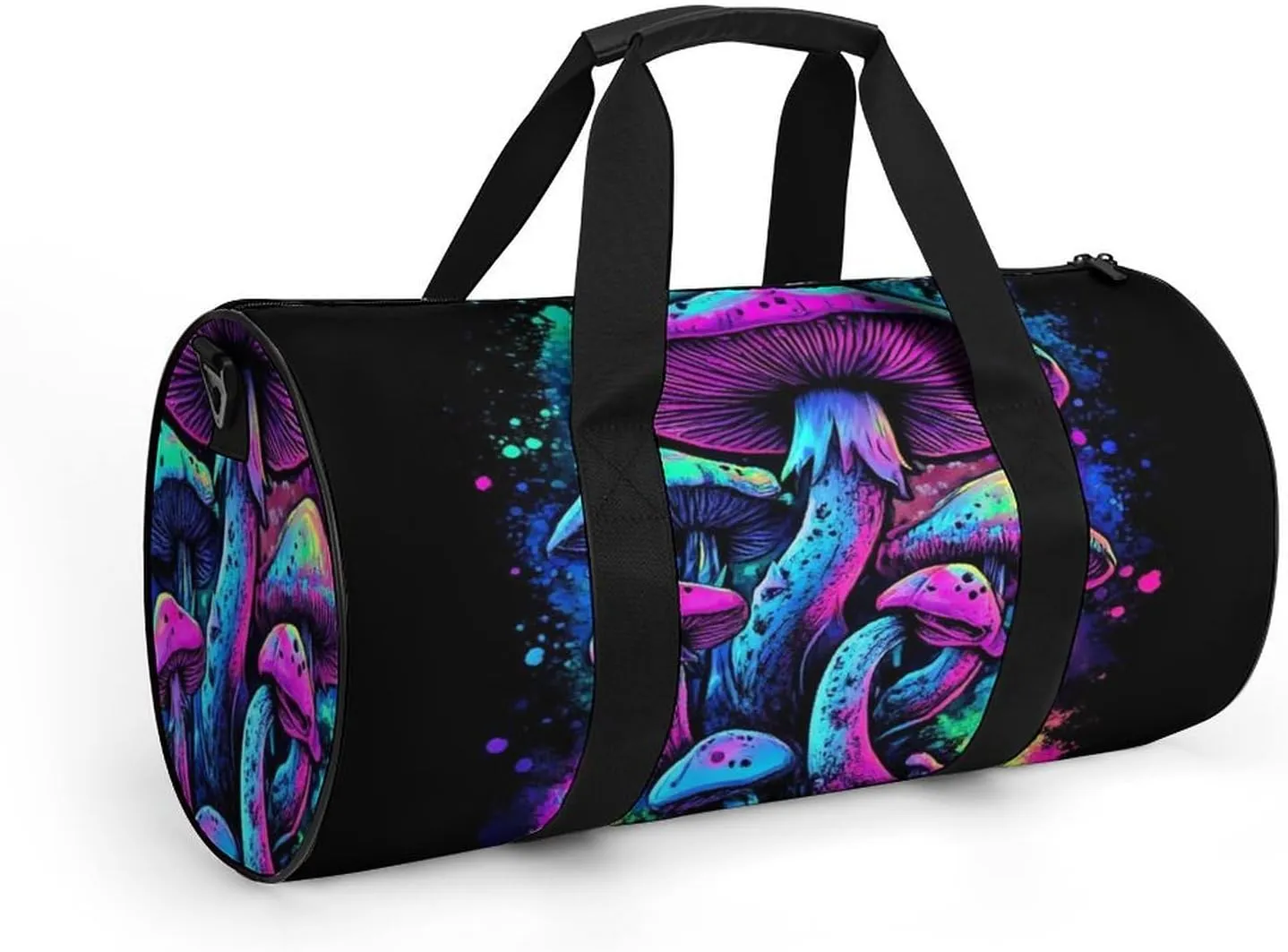Womens Sports Gym Bag Trippy Mushroom Magical World Glowing Art Overnight Duffel Bag with Pocket Portable Waterproof Travel Fitness Handbag