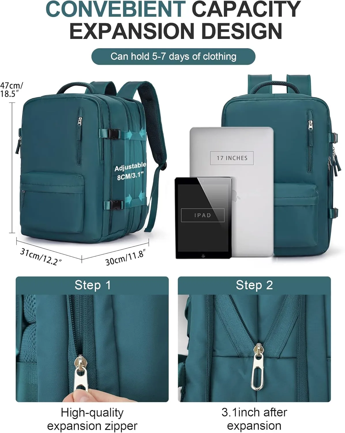 WONHOX Large Travel Backpack Carry on Flight Approved Laptop Work Business Backpack for Women Men Mochila de Viaje