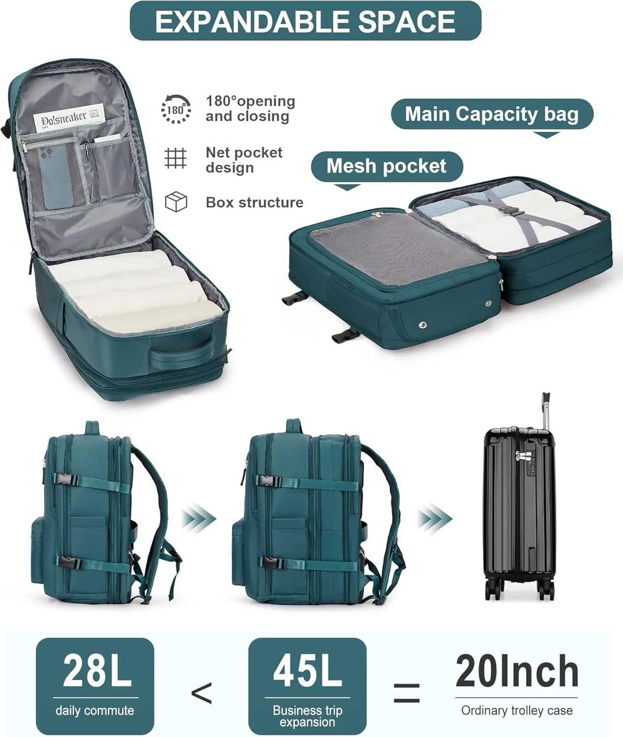 WONHOX Large Travel Backpack Carry on Flight Approved Laptop Work Business Backpack for Women Men Mochila de Viaje